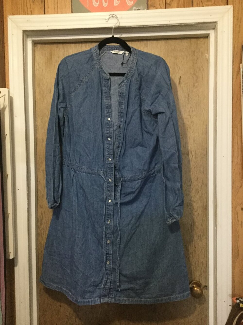 NWOT B.Young denim dress with drawstring at waist measures 21" p2p pearl snap